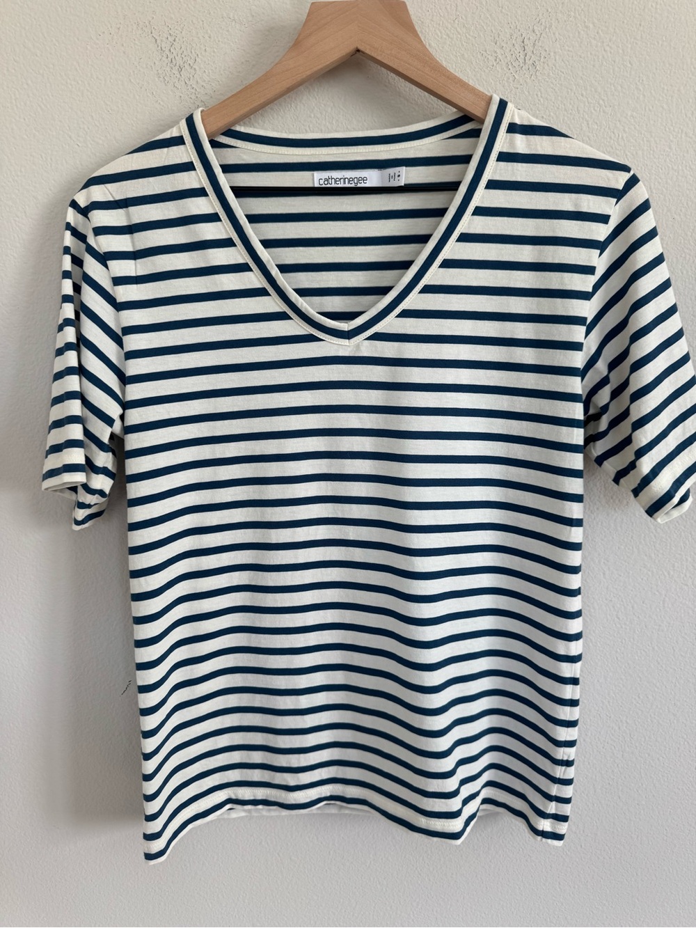 Catherine Gee Jen Relaxed Tee Stripe V Neck Cotton Minimalist Small